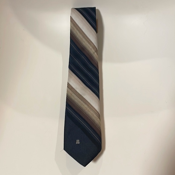 Lanvin Striped Tie in Navy Blue, Cream and Brown - Picture 4 of 4